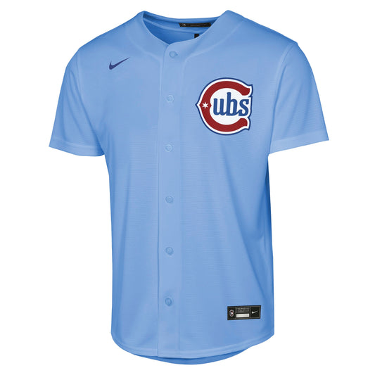 Camiseta réplica juvenil NIKE Baseline azul polvoriento de los Chicago Cubs Alex Bregman Alternate 2