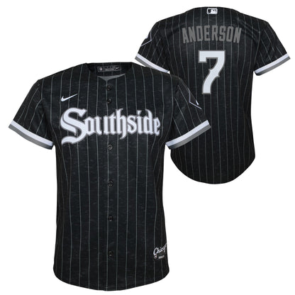 Camiseta réplica infantil Nike City Connect negra de Tim Anderson de los Chicago White Sox