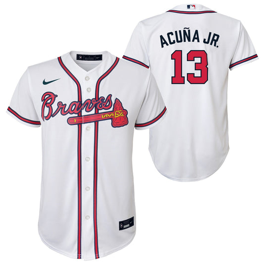 Youth Ronald Acuna Jr. Atlanta Braves White Home Replica NIKE Screen Print Jersey