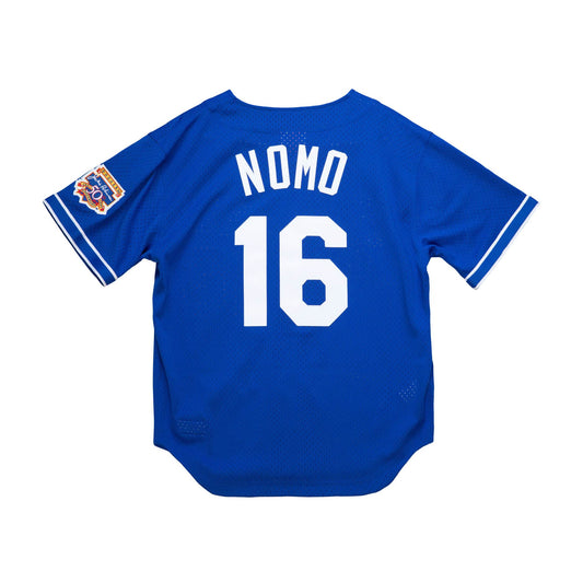 Camiseta de práctica de bateo de malla Mitchell & Ness Royal Cooperstown Collection de Hideo Nomo de los Los Angeles Dodgers para hombre