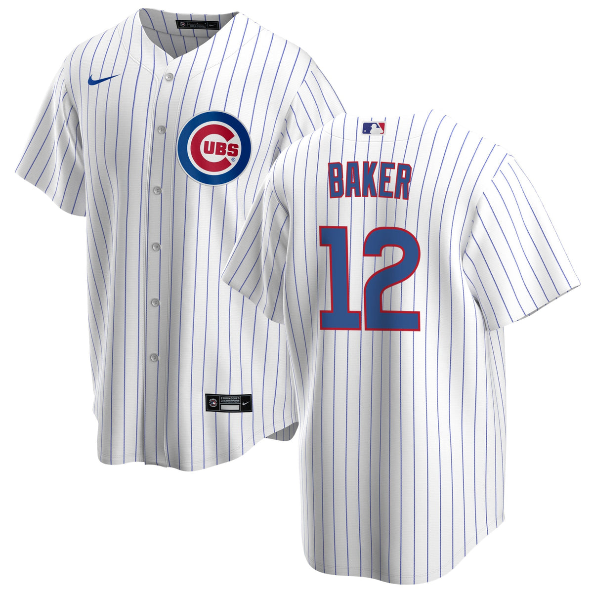 Camiseta réplica premium de local blanca con costuras NIKE para hombre Dusty Baker Chicago Cubs
