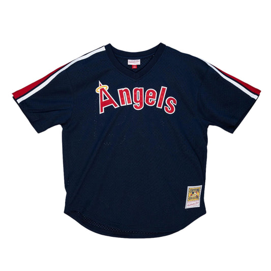 Men's Rod Carew California Angels Mitchell & Ness Cooperstown Collection Mesh Batting Practice Button-Up Jersey - Navy