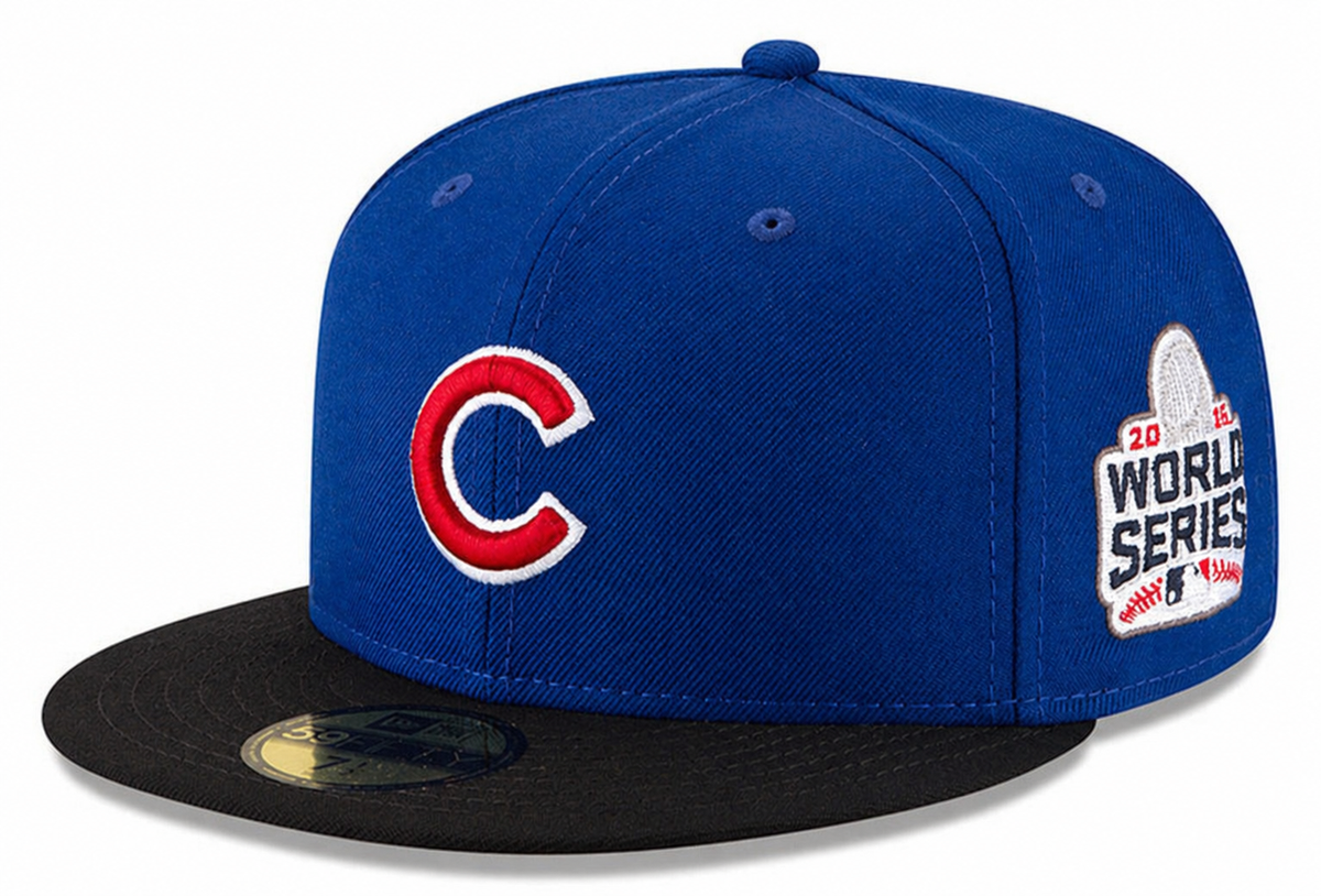 Gorra ajustada 59FIFTY New Era de lana bicolor azul real/negro de los Chicago Cubs de la Serie Mundial 2016