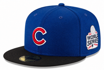 Gorra ajustada 59FIFTY New Era de lana bicolor azul real/negro de los Chicago Cubs de la Serie Mundial 2016