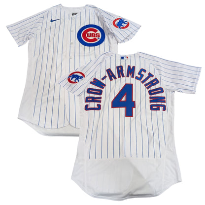 Camiseta auténtica de jugador Nike blanca de local de Pete Crow-Armstrong de los Chicago Cubs para hombre