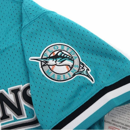 Camiseta de práctica de bateo de malla color verde azulado de los Florida Marlins de Andre Dawson de 1995, Mitchell & Ness, Colección Cooperstown, para hombre