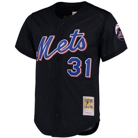 Camiseta de práctica de bateo de malla negra de la colección Cooperstown Mitchell & Ness de Mike Piazza de los New York Mets para hombre