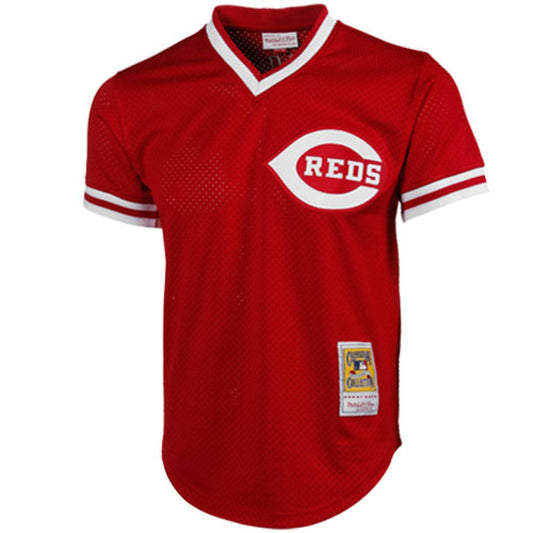 Camiseta de práctica de bateo de malla auténtica de la colección Cooperstown de los Cincinnati Reds Johnny Bench Mitchell & Ness roja de 1983 para hombre