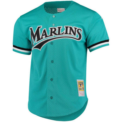 Camiseta de práctica de bateo de malla color verde azulado de los Florida Marlins de Andre Dawson de 1995, Mitchell & Ness, Colección Cooperstown, para hombre