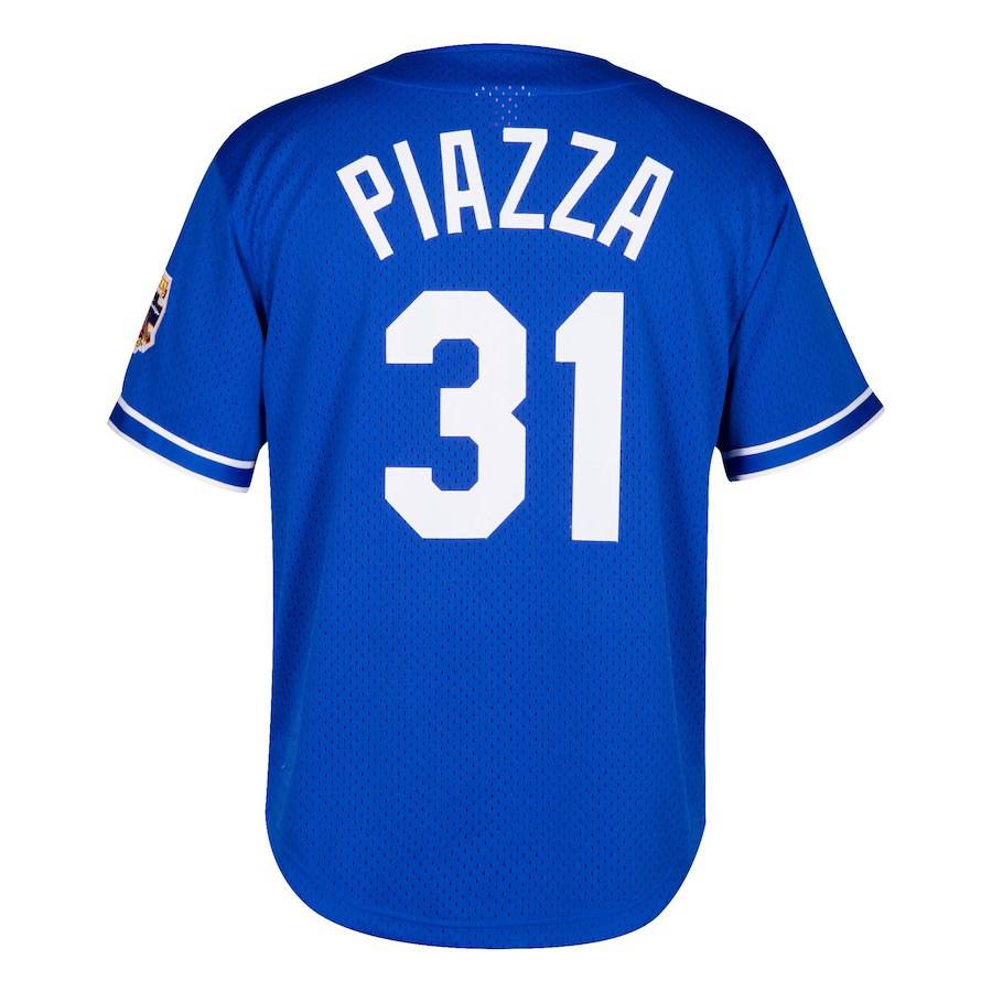 Camiseta de práctica de bateo de malla Royal Cooperstown Collection de Mike Piazza de los Los Angeles Dodgers para hombre de Mitchell & Ness