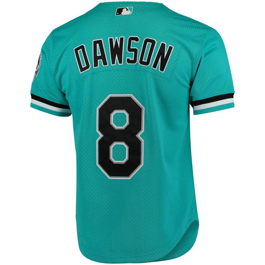Camiseta de práctica de bateo de malla color verde azulado de los Florida Marlins de Andre Dawson de 1995, Mitchell & Ness, Colección Cooperstown, para hombre