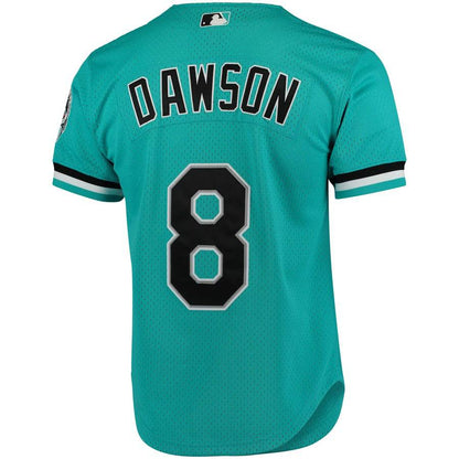 Camiseta de práctica de bateo de malla color verde azulado de los Florida Marlins de Andre Dawson de 1995, Mitchell & Ness, Colección Cooperstown, para hombre