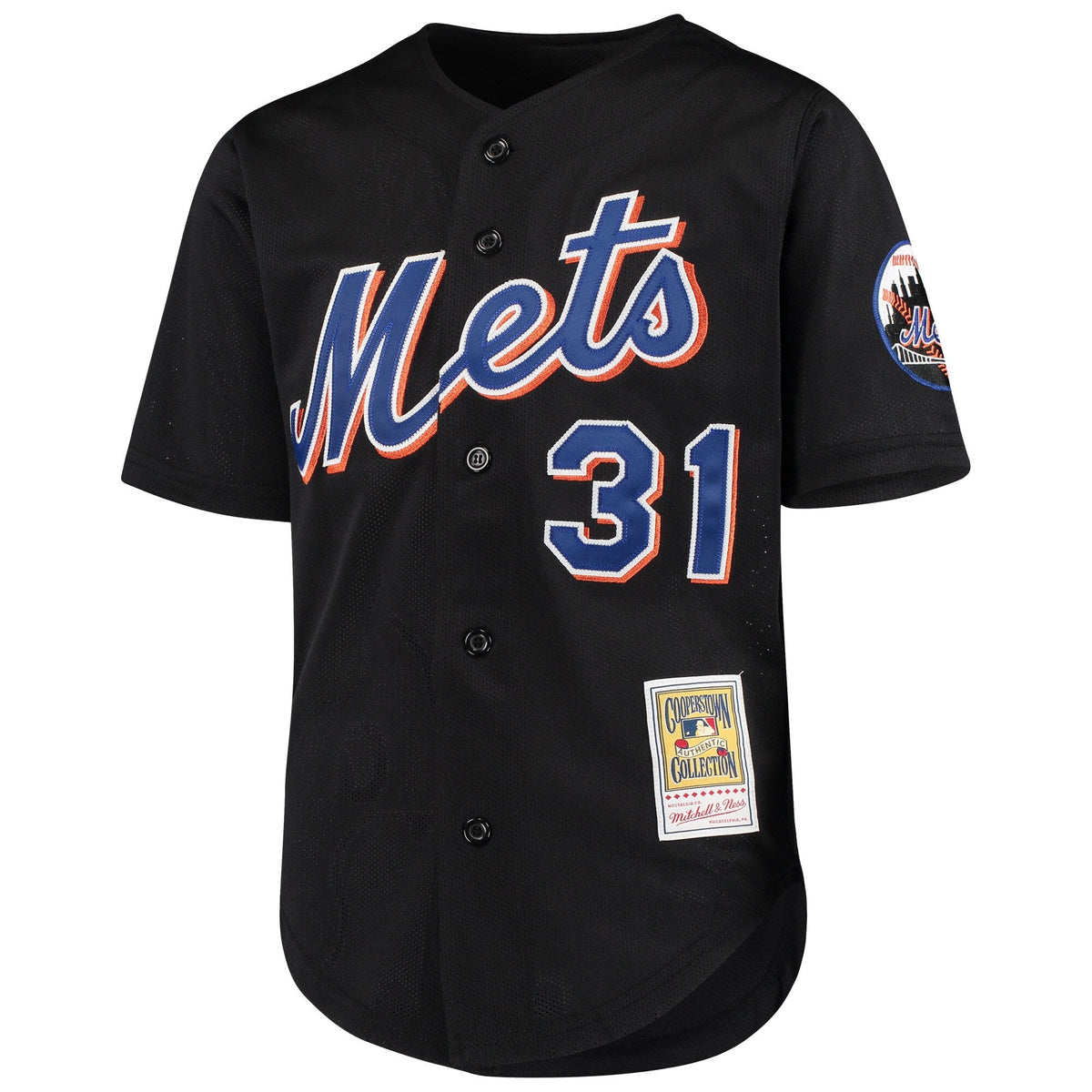 Camiseta de práctica de bateo negra de los New York Mets Mike Piazza Mitchell & Ness para jóvenes, colección Cooperstown