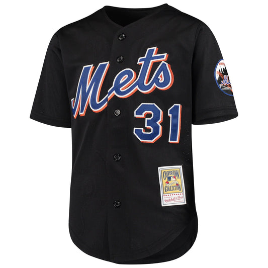 Camiseta de práctica de bateo negra de los New York Mets Mike Piazza Mitchell & Ness para jóvenes, colección Cooperstown