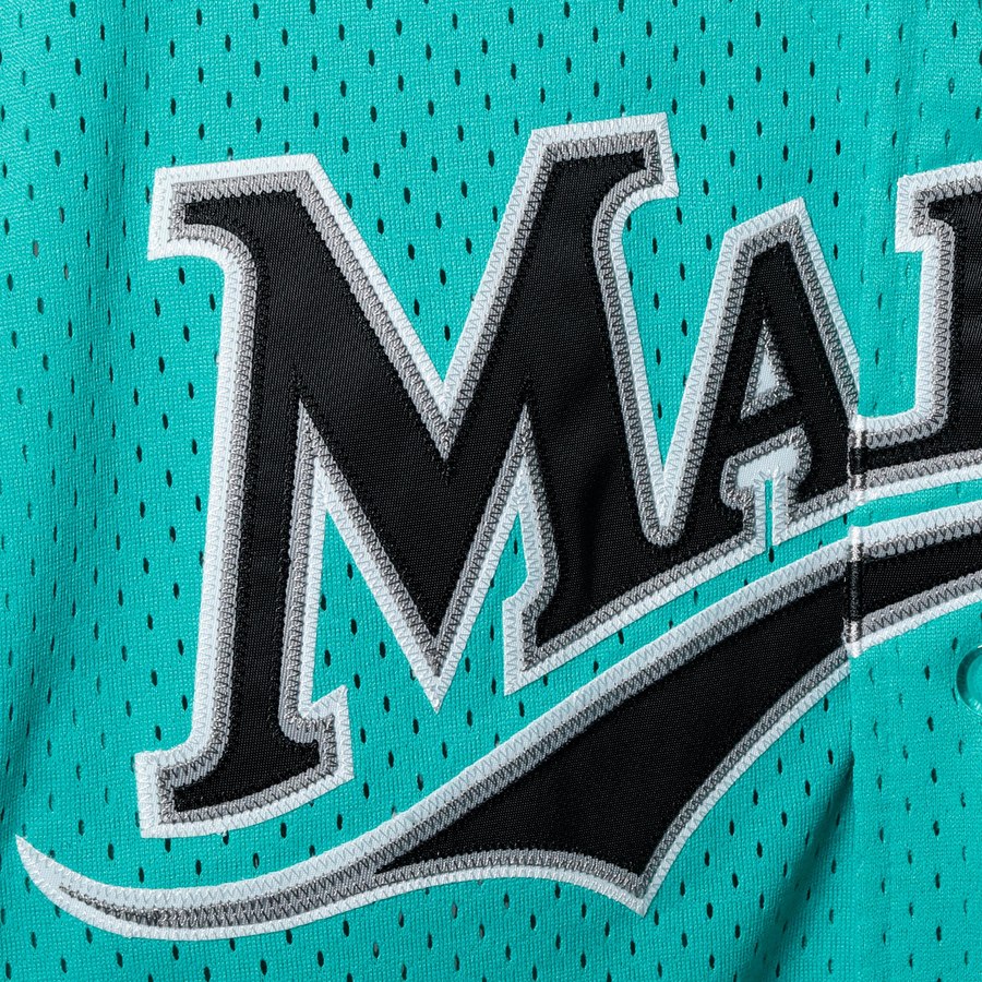 Camiseta de práctica de bateo de malla color verde azulado de los Florida Marlins de Andre Dawson de 1995, Mitchell & Ness, Colección Cooperstown, para hombre