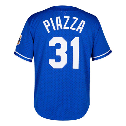 Camiseta de práctica de bateo azul de los Los Angeles Dodgers Mike Piazza Mitchell & Ness Colección Cooperstown para jóvenes