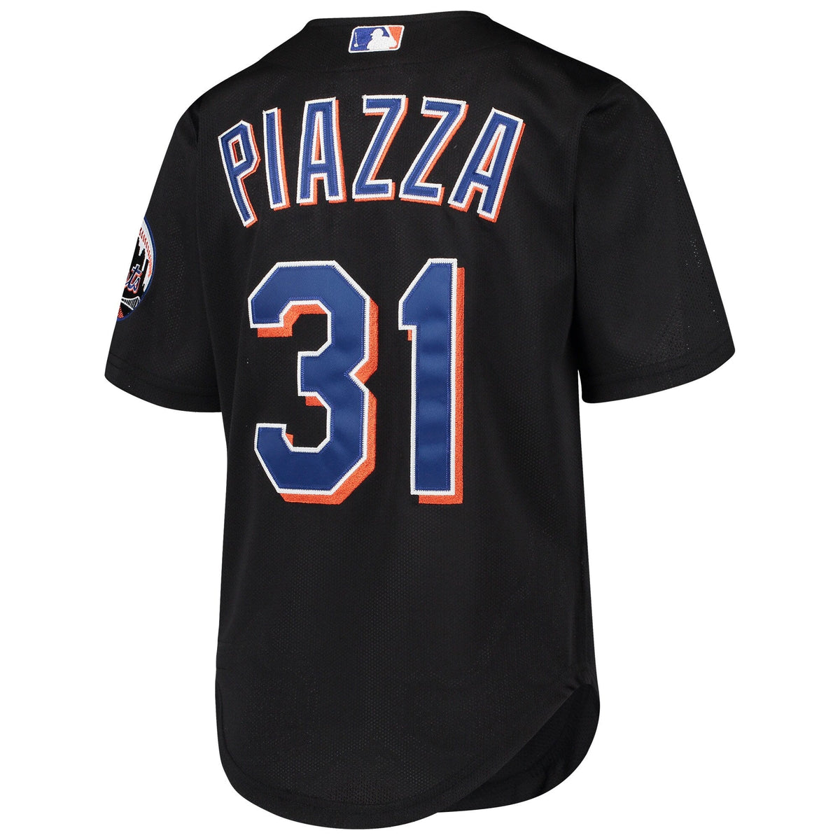 Camiseta de práctica de bateo negra de los New York Mets Mike Piazza Mitchell & Ness para jóvenes, colección Cooperstown