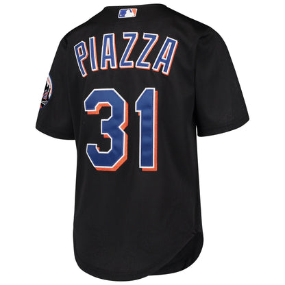 Camiseta de práctica de bateo negra de los New York Mets Mike Piazza Mitchell & Ness para jóvenes, colección Cooperstown