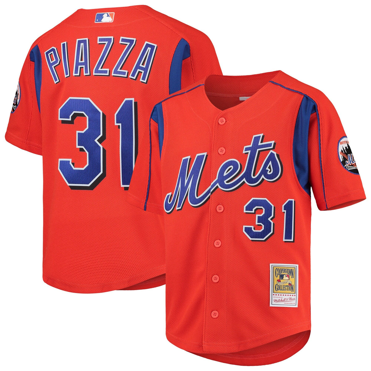 Camiseta de práctica de bateo de malla para hombre Mike Piazza New York Mets Mitchell & Ness Cooperstown Collection - Naranja