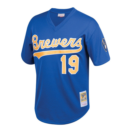 Camiseta juvenil de práctica de bateo en malla Robin Yount de los Milwaukee Brewers, Mitchell & Ness, Royal Cooperstown Collection