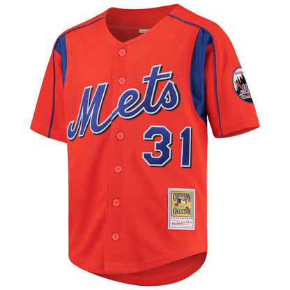 Camiseta de práctica de bateo de malla para hombre Mike Piazza New York Mets Mitchell & Ness Cooperstown Collection - Naranja