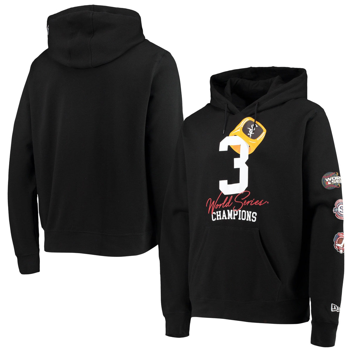 Sudadera con capucha cerrada para hombre Chicago White Sox New Era negra Count the Rings